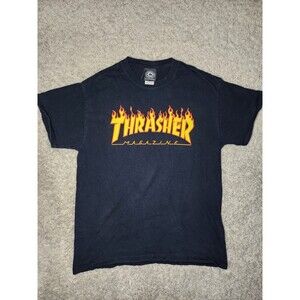 Thrasher Men Sz Smaller Med Black Orange Yellow THRASHER T Shirt Short Sleeve